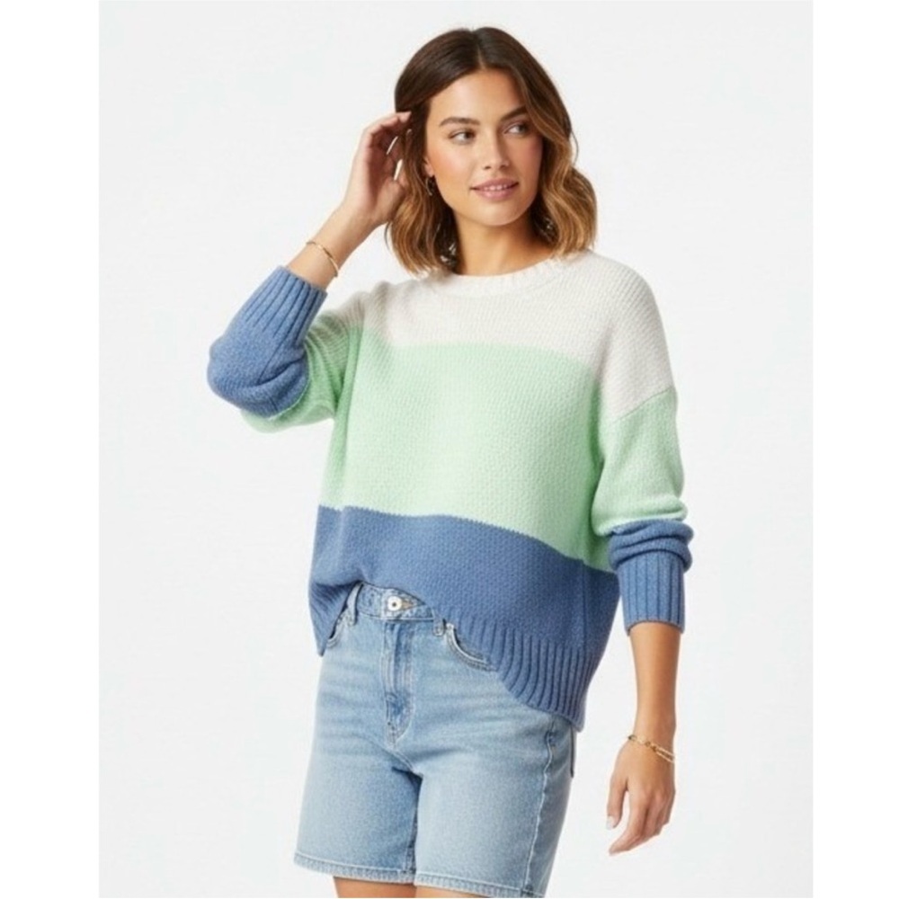 American Eagle Colorblock Striped Oversized Pullover Knit Sweater Blue Small